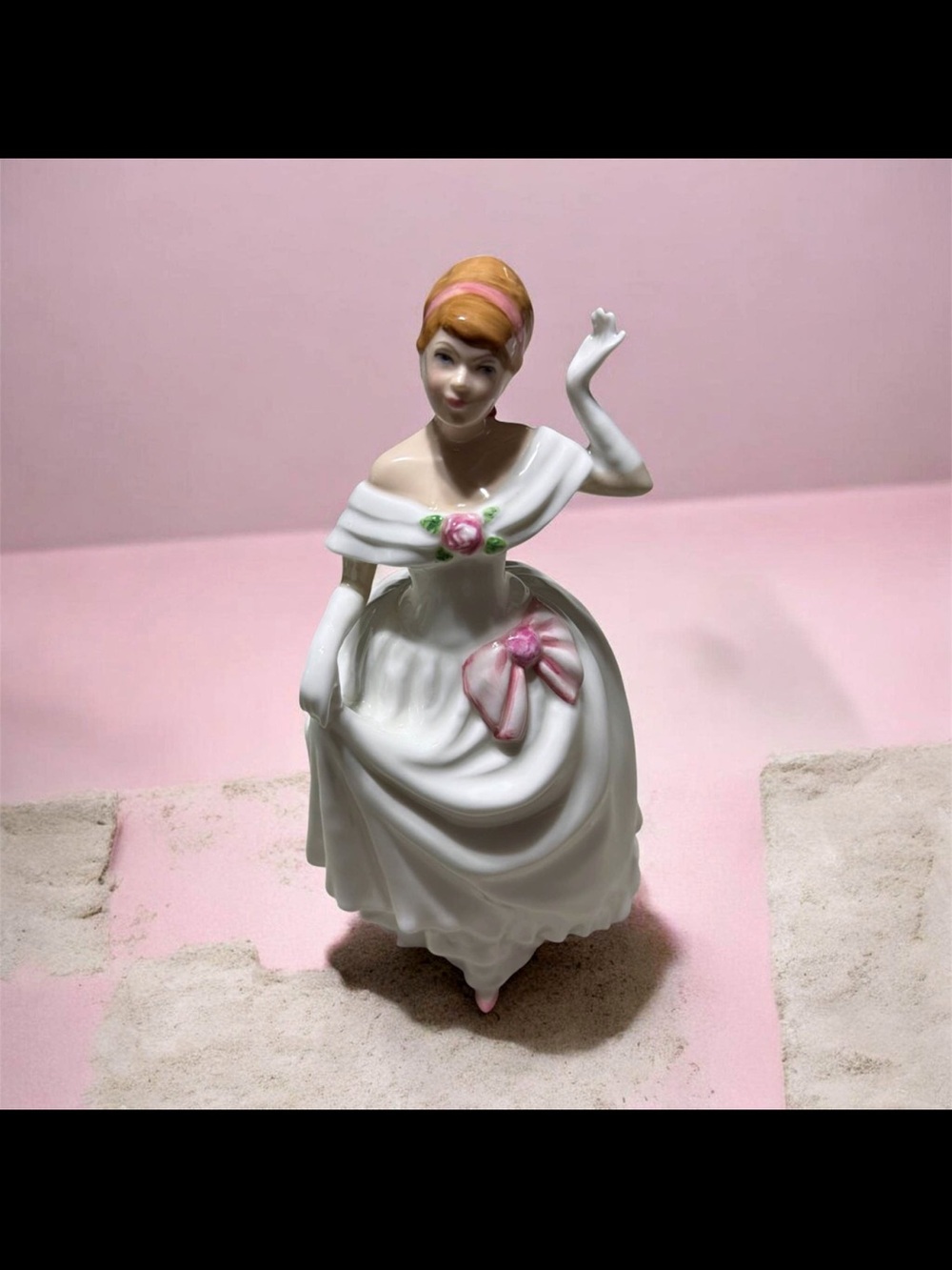 Royal Doulton White Porcelain Figurine Base with Pink Accent